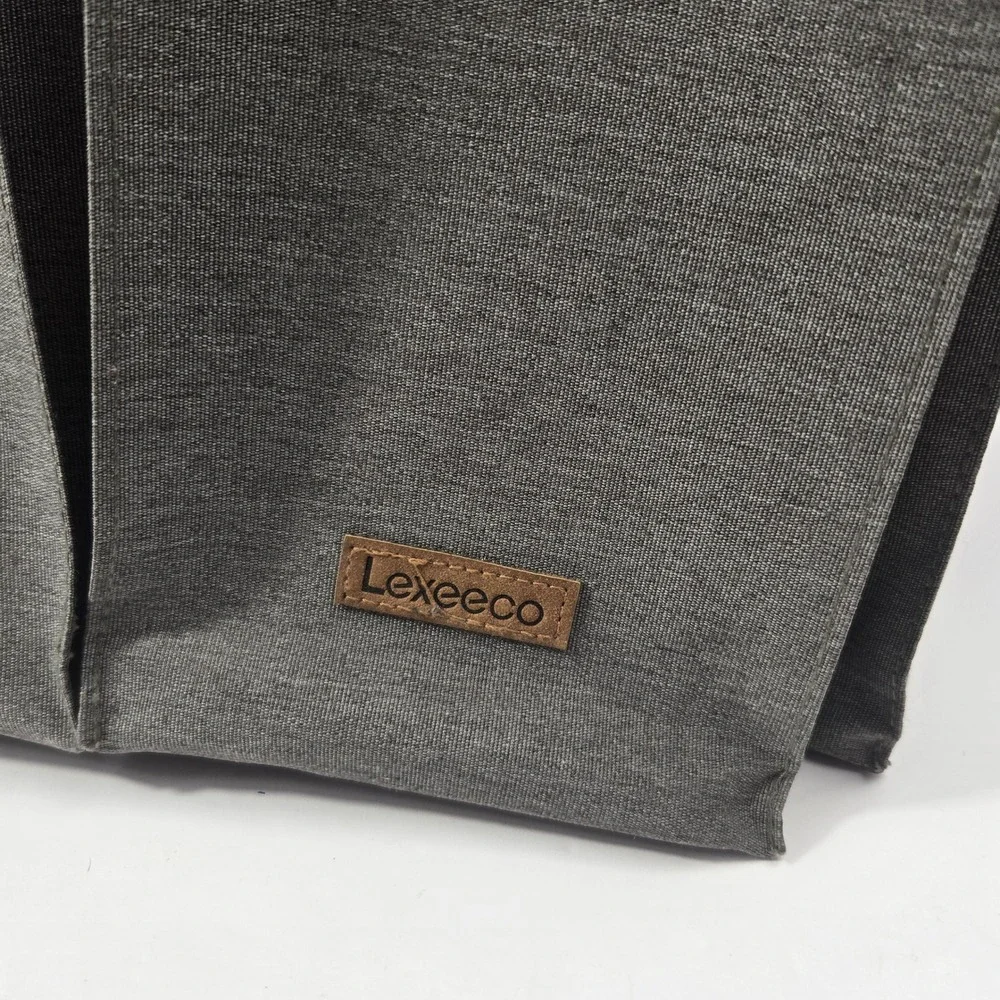 Lexeeco Utility Tote Bag Gray Canvas Organizer Insulated Bottom with Dividers